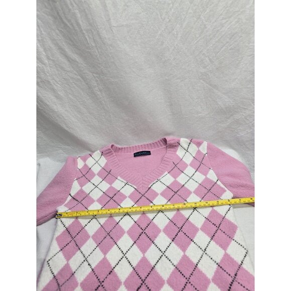 Point Zero XL Nicole Benisti Pink And White Argyle Sweater- Y2K- XL fits Smaller - Picture 11 of 16